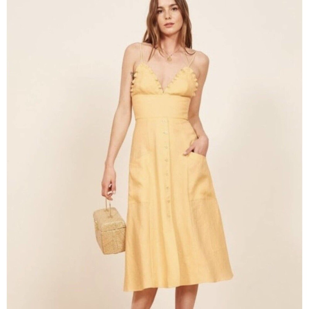 Reformation Linen Yellow Midi Dress